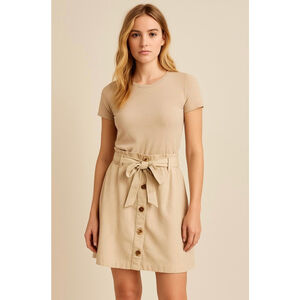 Women's Falls Creek Tan Linen Blend Skirt Tie Belt Size Large Minimalist Western